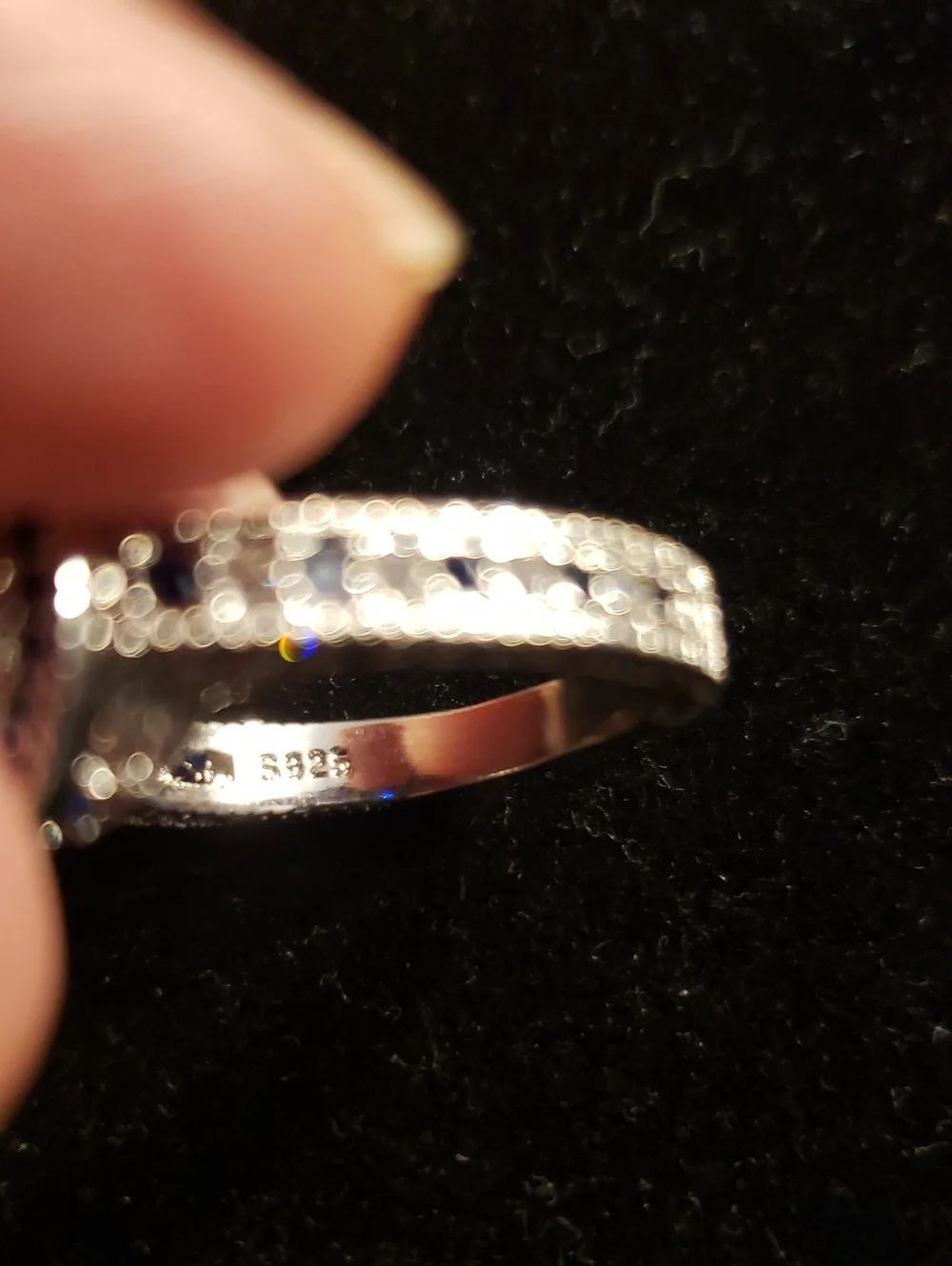 NEW Sapphire Statement Ring (Created), S925 Stamped, Sz 8.5, White & Blue Stones